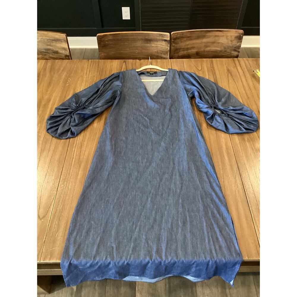 Padova Colombia kaftan denim jean balloon sleeve v neck boho resort Midi dress 6 - Picture 8 of 10